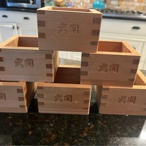 Traditional Natural Wood Sake Masu Cups - Set of 6